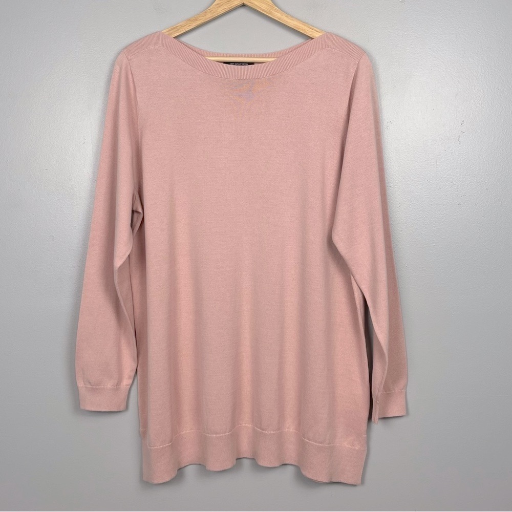 Lands End 100% cotton pink lightweight knit boatneck tunic sweater, size XL/P.